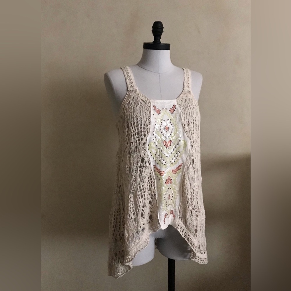 Free People Cream Knit Tank Top